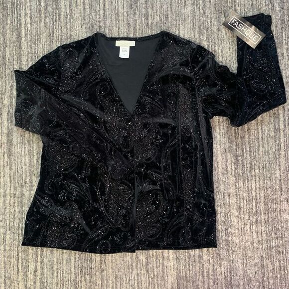 Fashque Women’s‎ Size Medium Sparkle Embellished Cardigan Sweater Black Holiday - Picture 1 of 6